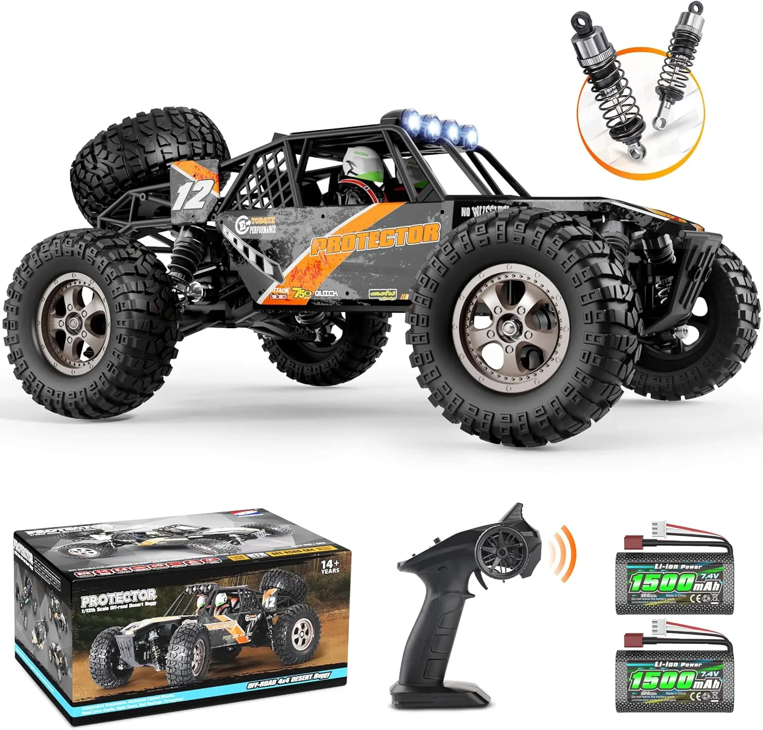 Remote Control Car,1:12 Scale 4x4 RC Cars Protector 38+ KM/H Speed, 2.4G All-Terrain Off-Road Truck Toy Gifts for Boys