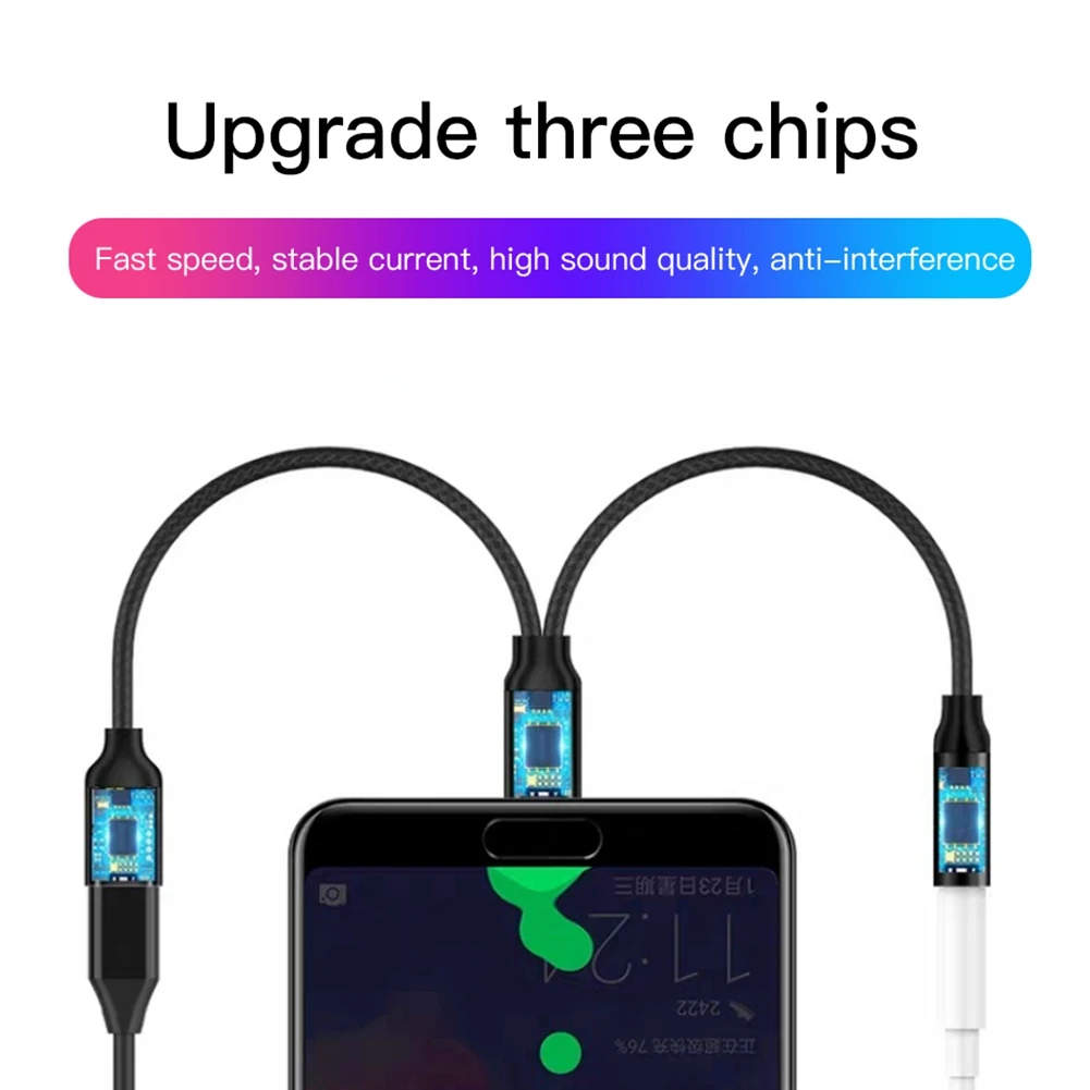 

MYdaY- Type C to 3.5mm Charge Audio Adapter 2 in 1 USB C Splitter Headphone AUX Audio Cable for Huawei Smartphone Splitter