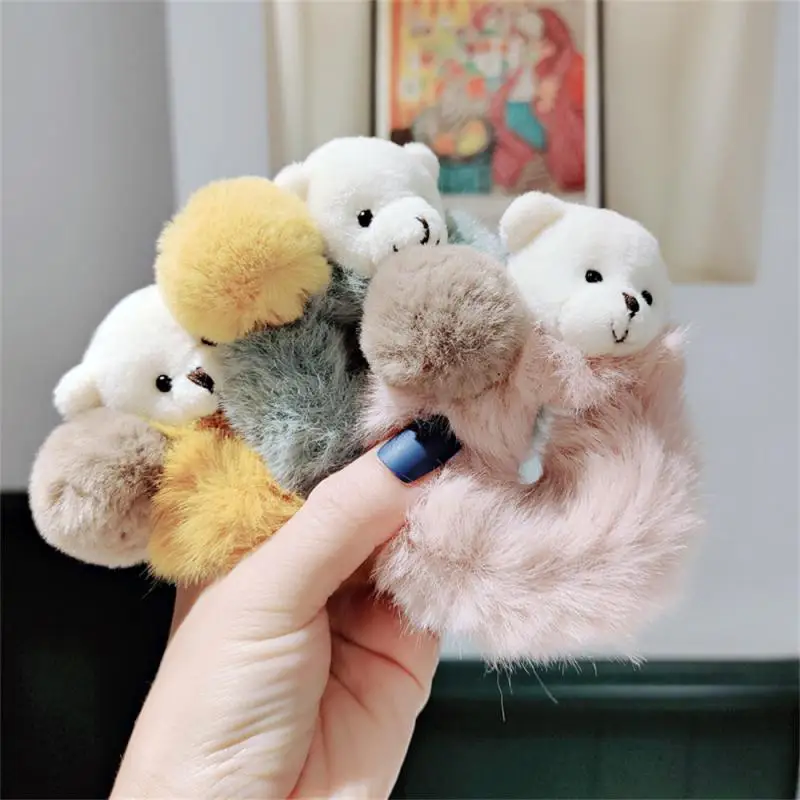 Fashion Elastic Faux Rabbit Fur Hair Rope For Women Girls Korea Cute Plush Bear Hair Band Scrunchies Hair Ring Hair Accessories