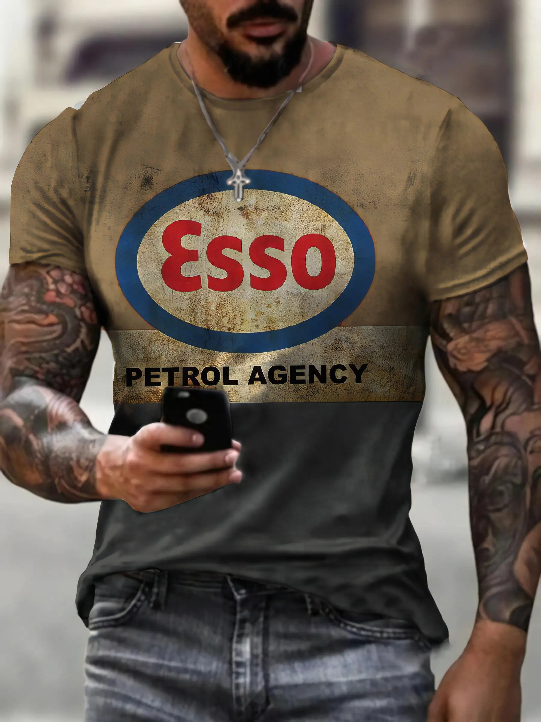 2026 Retro Style Men's Short Sleeve T-shirts Esso Graphic Crewneck Streetwear Tshirt 3d Prited American T-shirt Camiseta