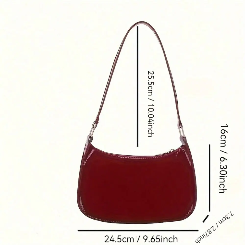 Modische und schlichte halbmondförmige Tasche, einfarbige minimalistische Schultertasche mit Reißverschluss, einfarbige PU-Geldbörse, burgunderfarbene Tasche, geeignet für den täglichen Gebrauch zum Einkaufen, für Geschäftsreisen, Pendeln, Outdoor-Aktivitäten und Reisen – Detail 1