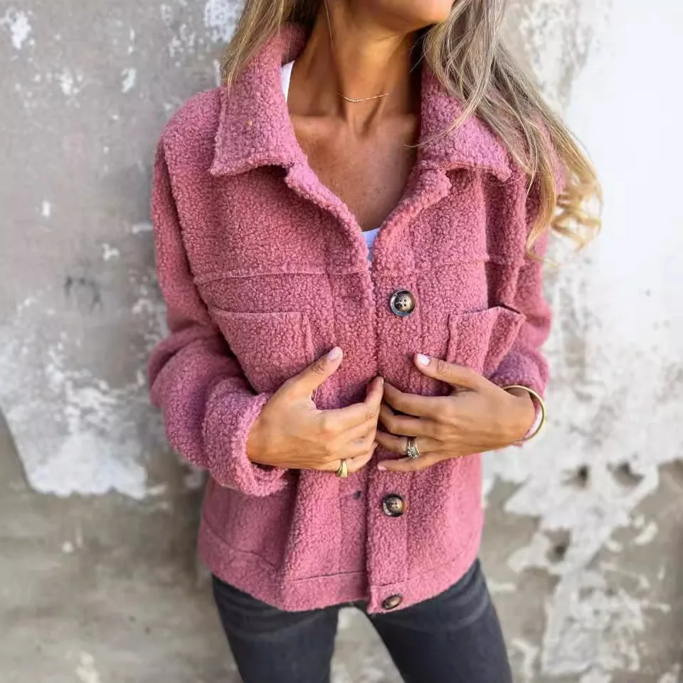 

2024 Women's Clothing Coats Jackets Autumn and Winter Lapel Single-breasted Lambswool Jacket