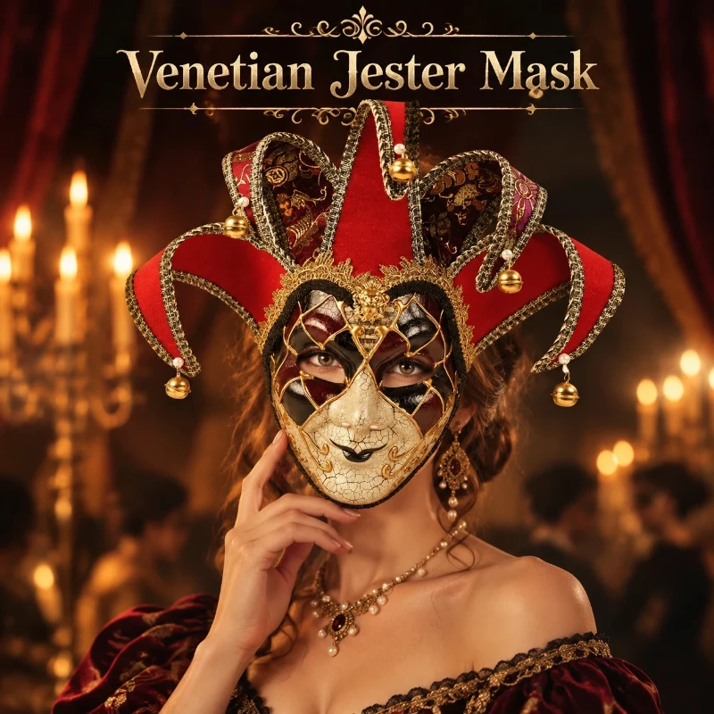 Halloween Mask Venetian Clown Horror Full Face Mask With Bells For Carnival Masquerade Halloween Party Costume Decoration Use