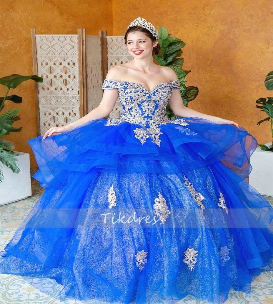 

Princess Blue Quinceanera Dress 2025 Tulle Tiered Lace Ball Gown Vestidos De xv Años Elegant Sweet 16 Birthday Party Customized