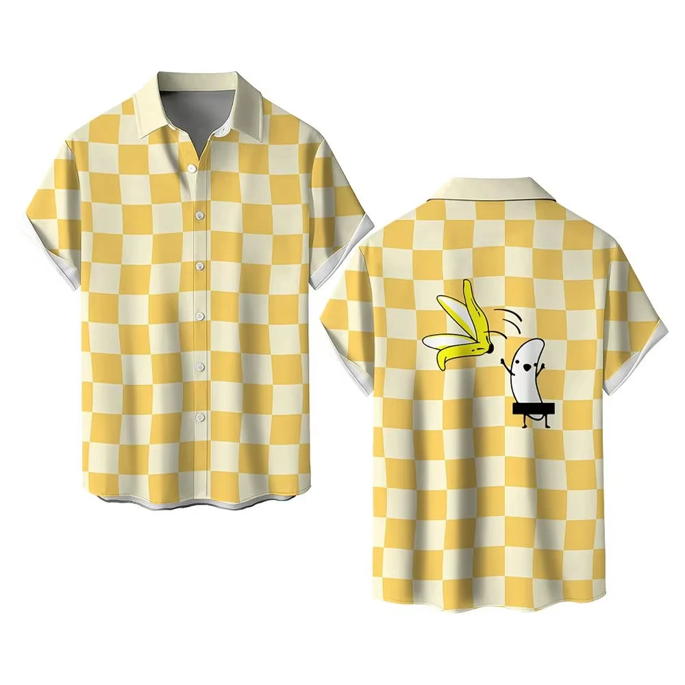 

Men's Funky Banana Star Print Hawaiian Shirt Casual Loose 2026 Summer Short Sleeve Button Down Graphic Printed Beach Aloha Tunic