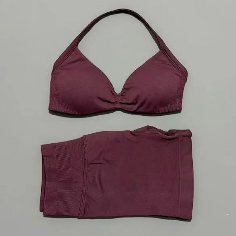 2 Piece Sport Set Women Seamless Yoga Tank Bra High Waist Scrunch Bum Gym Shorts Sets Fitness Running Workout Suit image 5