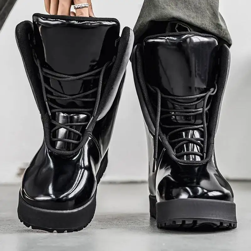 2025 зимние шикарные мужские высокие ботинки, мягкие морозостойкие теплые снежные ботинки, новые уличные однотонные нескользящие повседневные праздничные ботинки