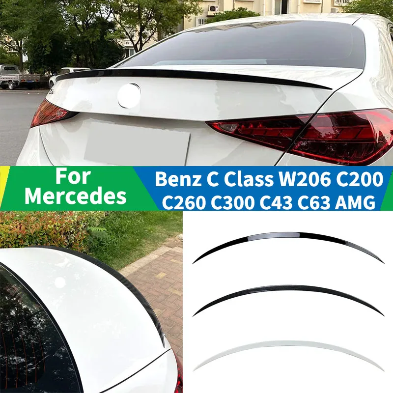 For Mercedes Benz C Class W206 C200 C260 C300 C43 C63 AMG Rear Trunk Spoiler Wing Lip Diffuser Accessories Rear Tail Fin Tuning