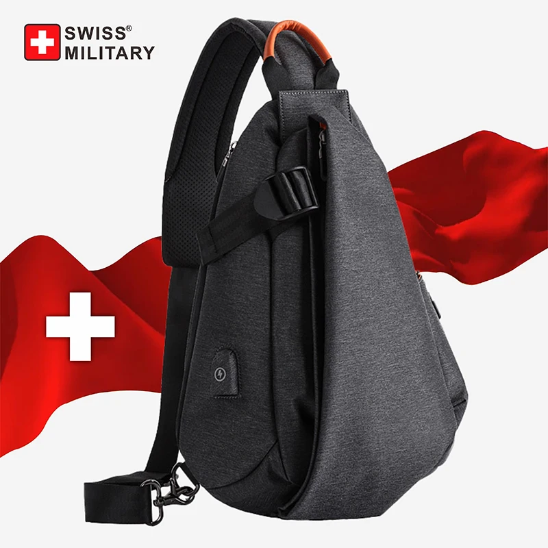 Szwajcarska męska torba Crossbody wielofunkcyjna wodoodporna przed kradzieżą o dużej pojemności 9.7 IPAD torba typu Sling modne torby Crossbody