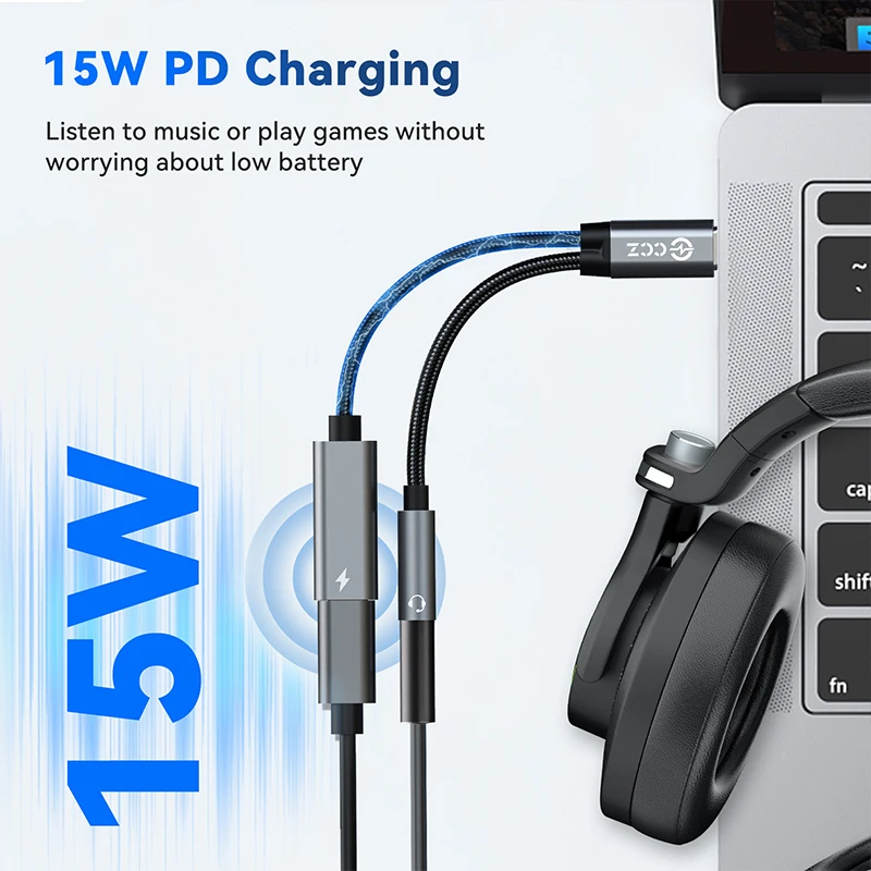 CCZ CA01 Digital Audio + Charging 2-in-1 USB-C to 3.5mm Headphone and Charger Adapter, compatible with iPhone, Samsung Galaxy