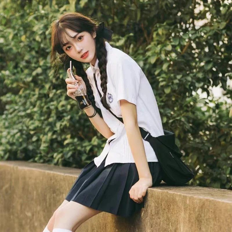 Taiwan School Uniform JK Uniform Set Accordion Pleat Graduation Class School Wind White Shirt Summer Youthful Short Sleeve Sk...