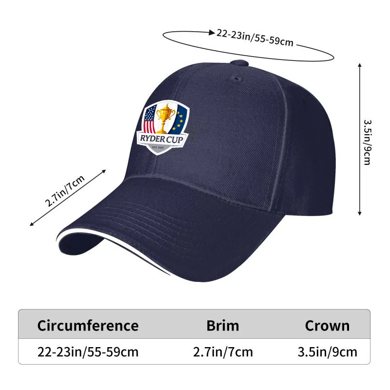 1pc Ryder Cup Cap Ryder Cup Oficial 1pc Boné de beisebol leve, ajustável, poliéster |   Design de bandeira e troféu americano, id