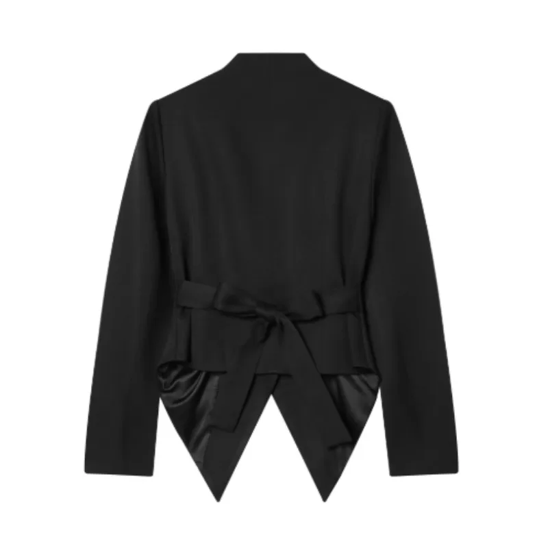 Slimming Asymmetrical Small Suit with  Lace-up Waist Spring Fashionable Elegant New Chinese-style Solid Color Figure-hugging Top