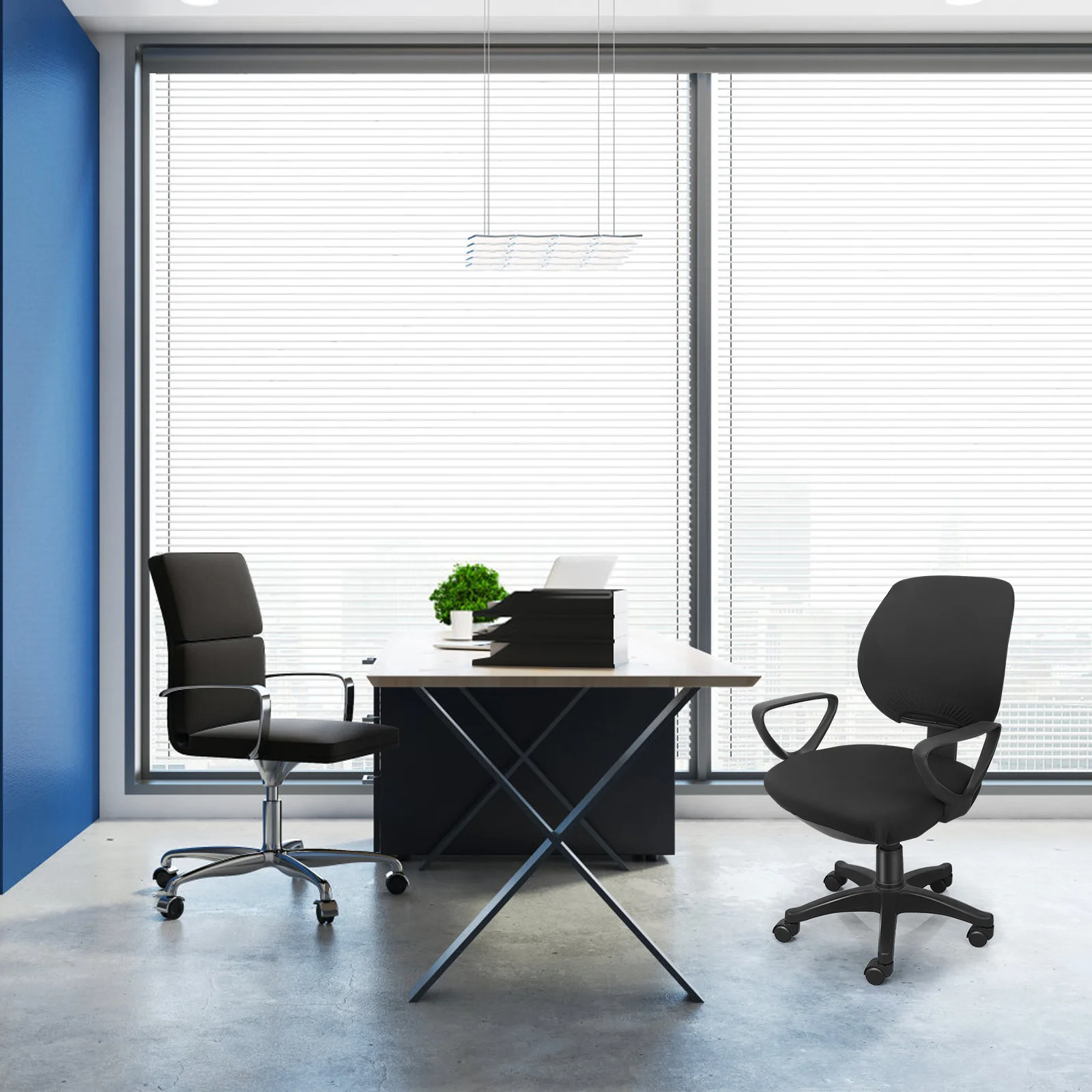 

Stretch Computer Office Chair Cover Set Black Removable Seat and Backrest Protector No Ironing Required for Home Office