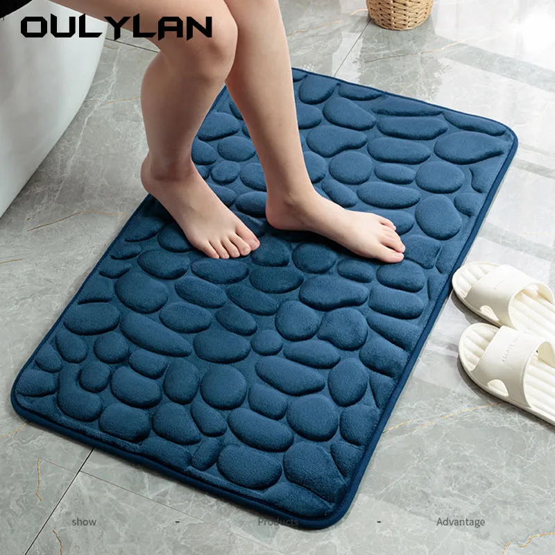 Bathroom Foot Mats Memory Foam Embossed Velvet Carpet Living Room Non-Slip Mat Cobblestone Floor Mat Home Furnishings