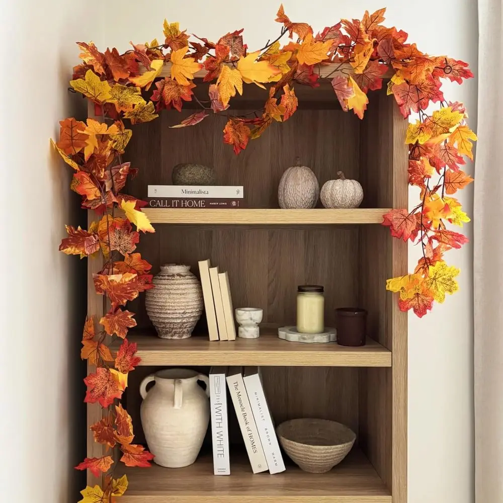 إكليل كرمة الخريف الاصطناعي، بطول 177 قدمًا، أوراق القيقب، ديكور الخريف، عيد الشكر، المنزل، الزفاف، الموقد، عيد الميلاد #4