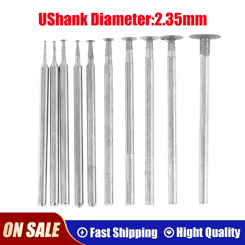

10Pcs 2.35mm Shank Diamond Mounted Point Grinding Head Stone Jade Carving Polishing Engraving Tools Dremel Accesories
