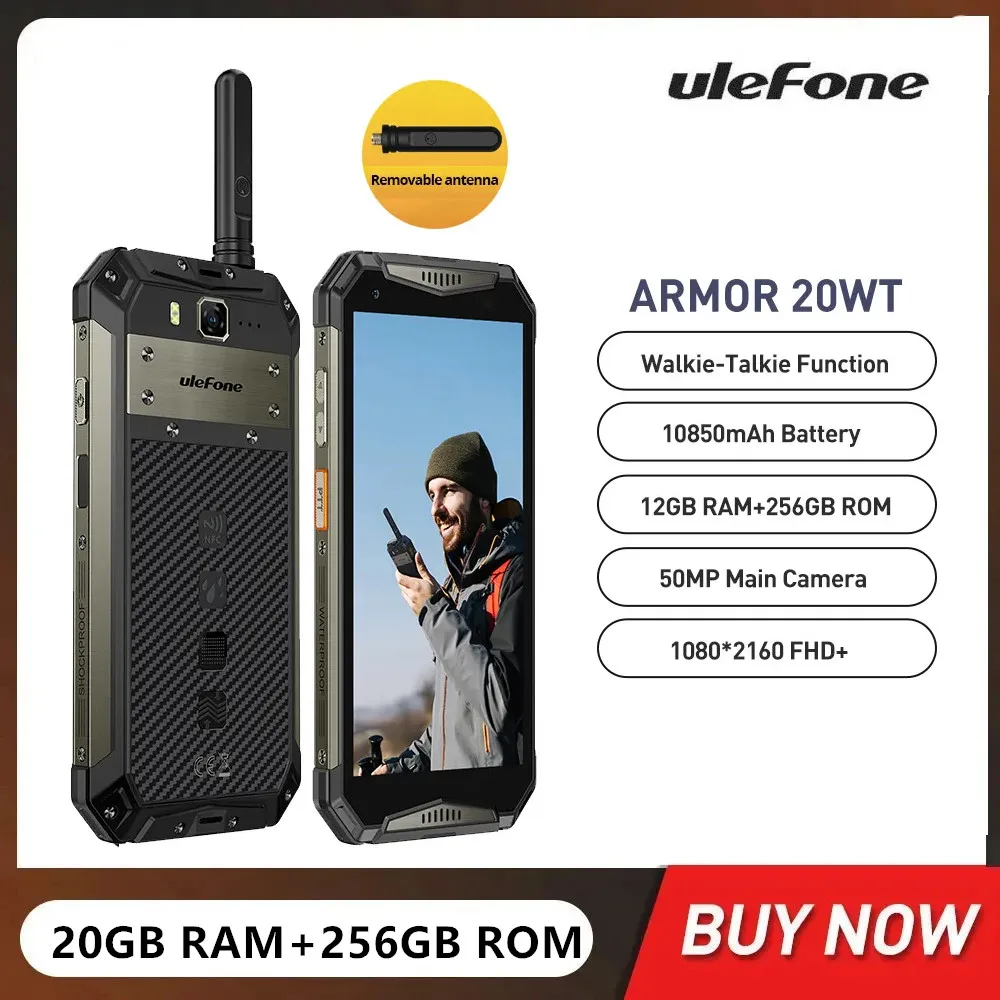 

Ulefone Armor 20WT DMR Walkie Talkie Rugged Waterproof Smartphone Octa Core 20GB+256GB Android 12 Mobile Phone 5.65Inch 10850mAh