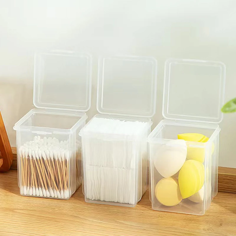 Caja de almacenamiento de cosméticos transparente a prueba de polvo para hisopos de algodón, esponjas, mezcladores de belleza y almohadillas, estuche organizador para baño