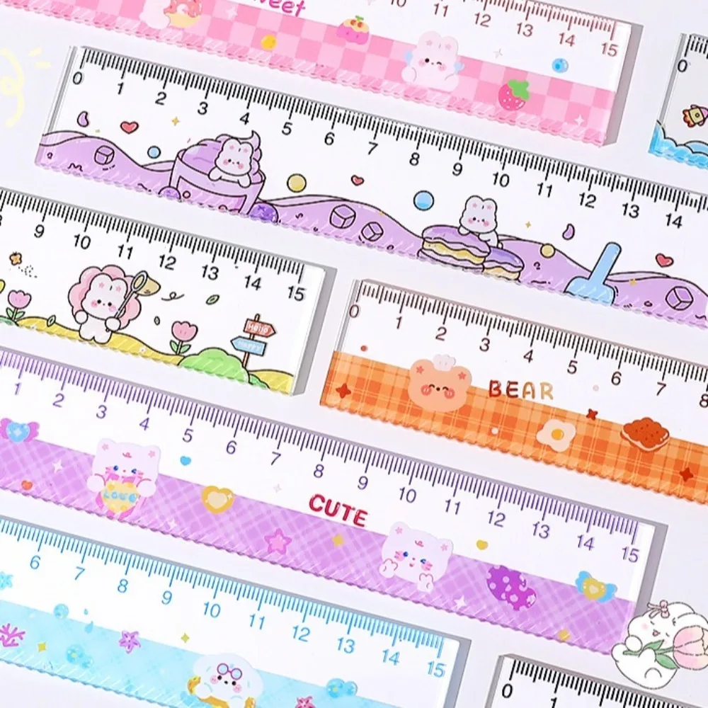 Professional 15cm Cartoon Pattern Ruler Cute Acrylic Transparent Straightedge Durable Drafting Straight Ruler Student