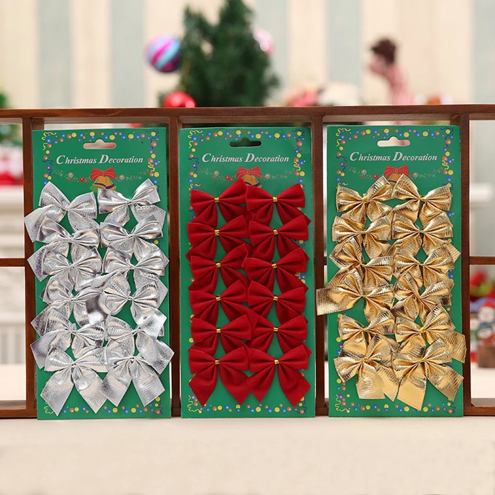 

24 Pcs Decorate Christmas Bow Ribbon for Tree Red Outdoor Bows Decorative Glitter