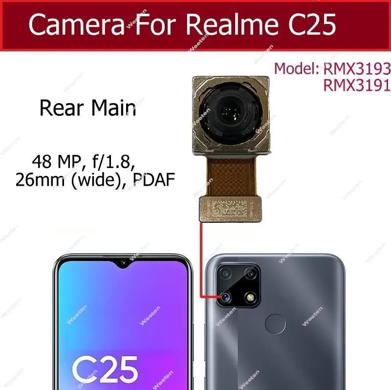 Front Back Rear Camera For Realme C25 C25S C25Y C35 Main Camera  Small Selfie Camera Flex Cable Module Replacement Parts