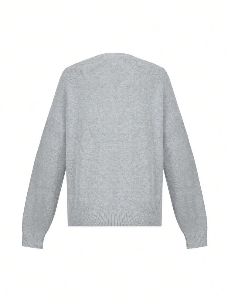 2025 Autumn and Winter New ins Women's Cartoon Bear Pattern Drop Shoulder Long Sleeve Casual Lazy Winter Sweater - Image 6