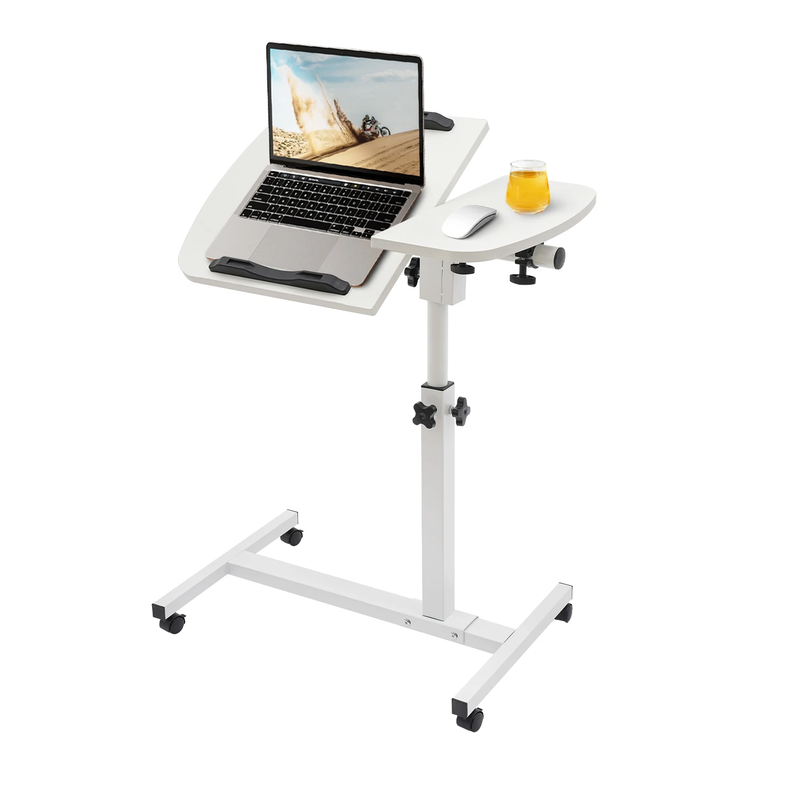 Adjustable Mobile Rolling Laptop Cart Computer Workstation Desk, Computer Mobile Stand Sofa/Bed Side Table Hospital Table Stand w/Lockable Casters