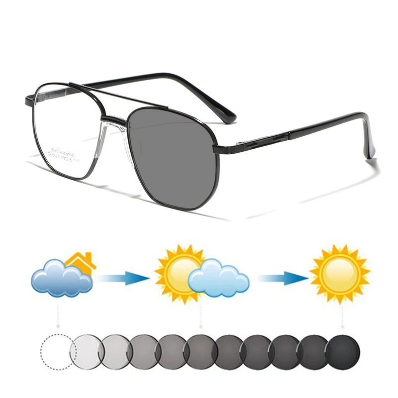 

Мужские и женские модные фотохромные солнцезащитные очки-авиаторы с двойной перемычкой для коррекции близорукости, с возможностью установки индивидуальных линз по рецепту