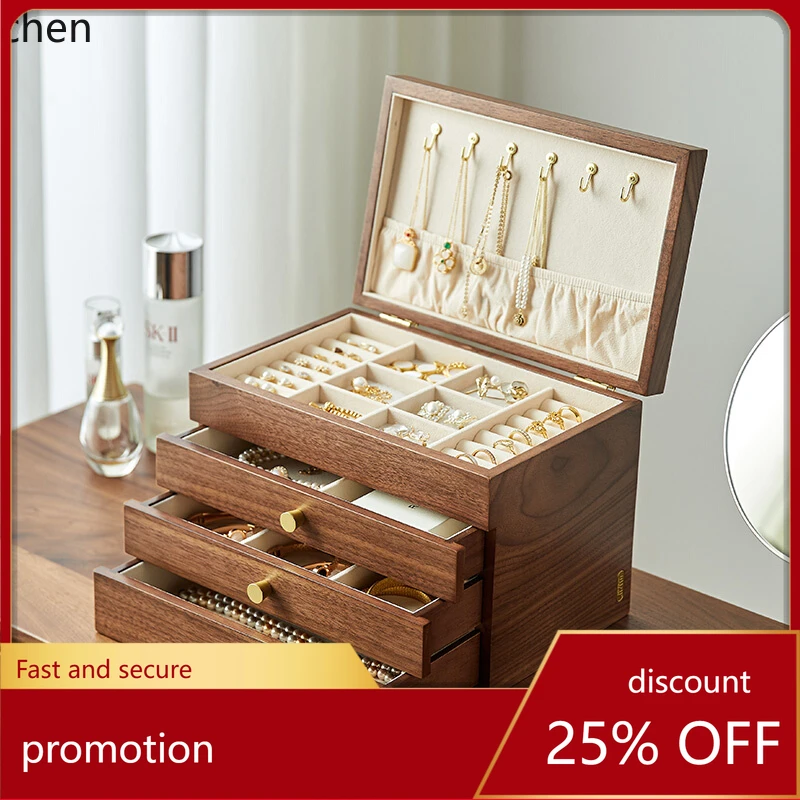 

CZ solid wood with lock jewelry box, earrings, earrings, necklace, multi-layer storage, high-end exquisite jewelry box.