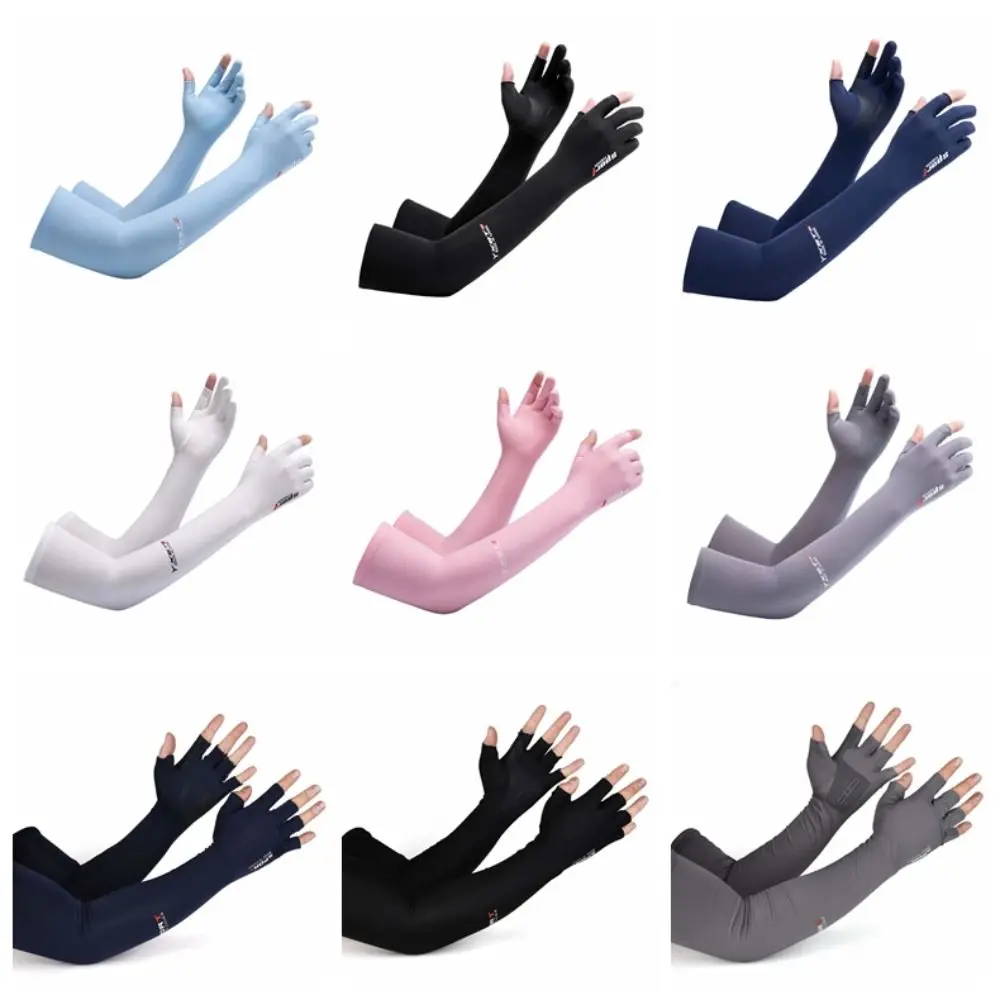 Thin Half Finger Ice Sleeves Sun Protection Breathable Summer Long Arm Covers Anti-Slip Polyester Anti-UV Arm Sleeves For Women view 5