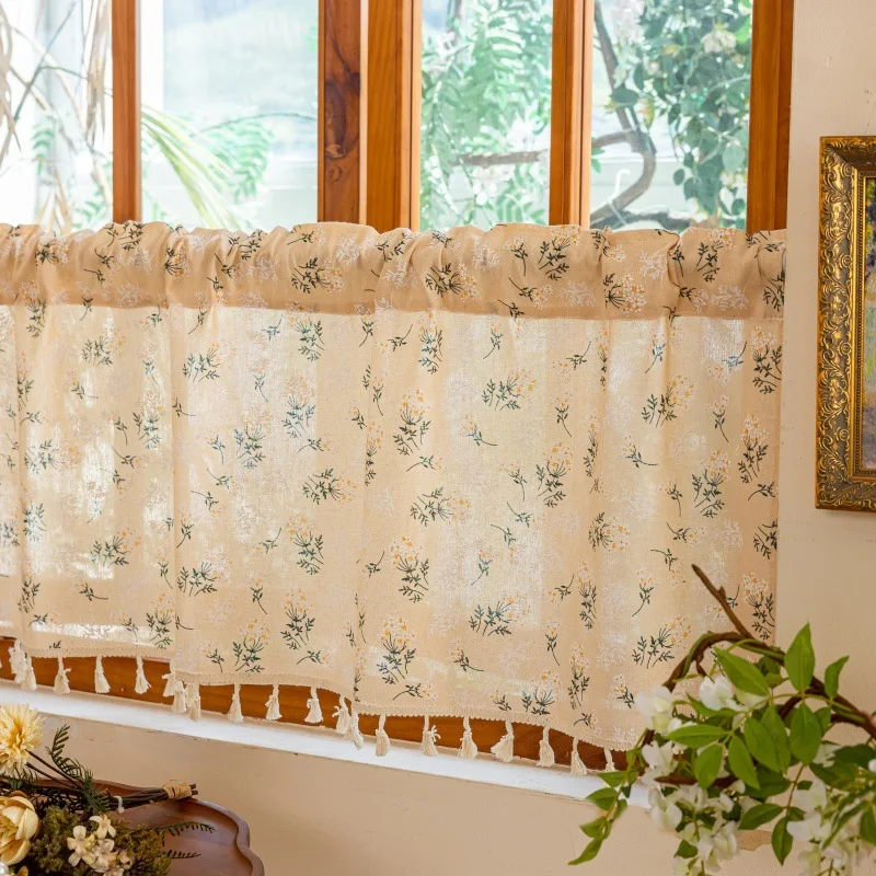 نافذة المطبخ النسيج الستار الأزهار شرابة قصيرة مزرعة خمر شيك لغرفة النوم غرفة المعيشة مقهى ديكور ضوء تصفية