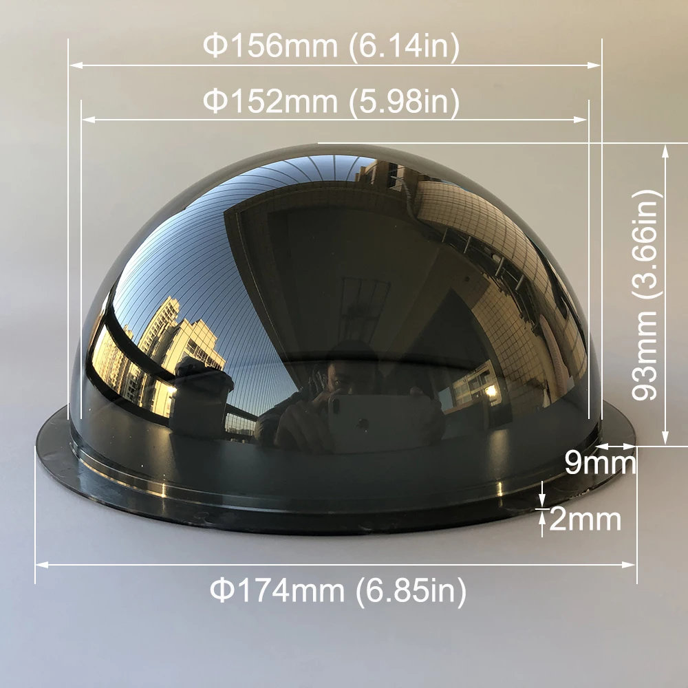 174mm x 93mm 6.8 inch Outside Acrylic Smoked CCTV Protection Covers Dark Brown Color Tinted Gray Dome Housing