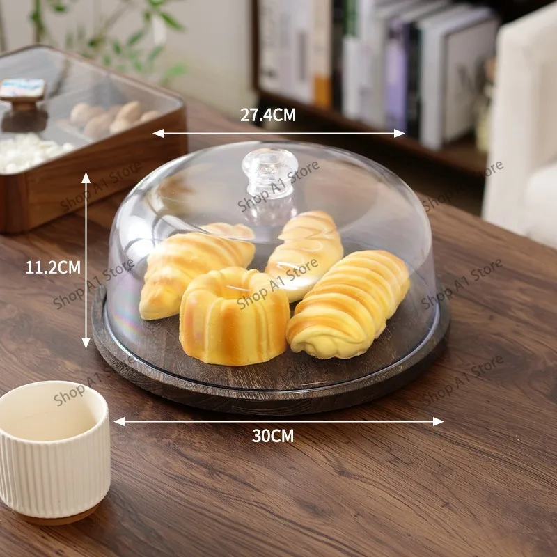 Rotatable Round Cake Stand, Pastry & Fruit Serving Tray with Clear Acrylic Cover for Afternoon Tea