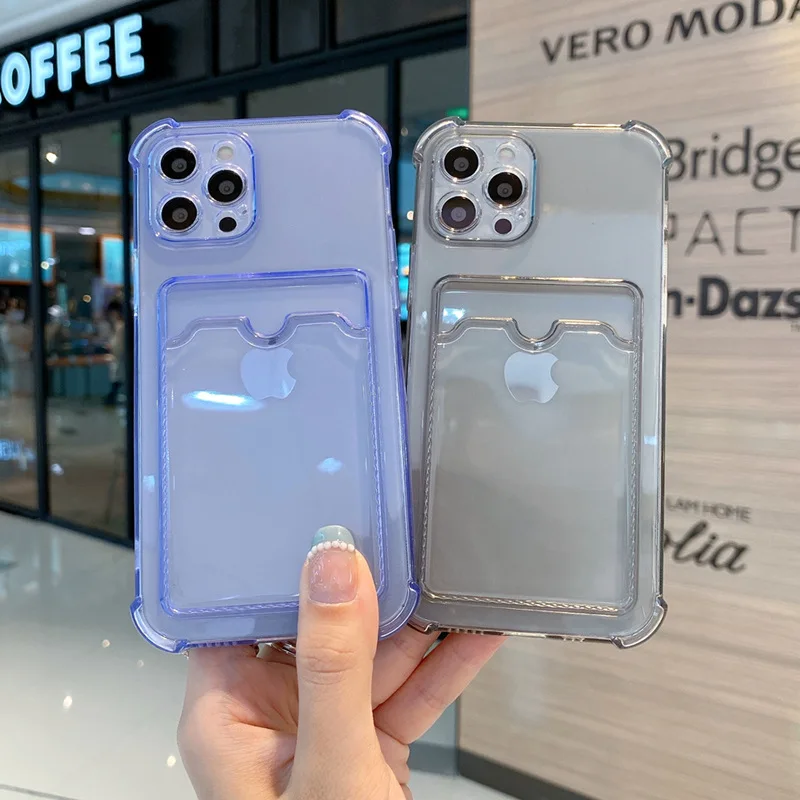 Clear Card Bag Transparent Phone Case For iphone 11 12 13 mini 14 Pro X Xr Xs Max 6 7 8 Plus Shockproof Soft Bumper Clear Cover image 2