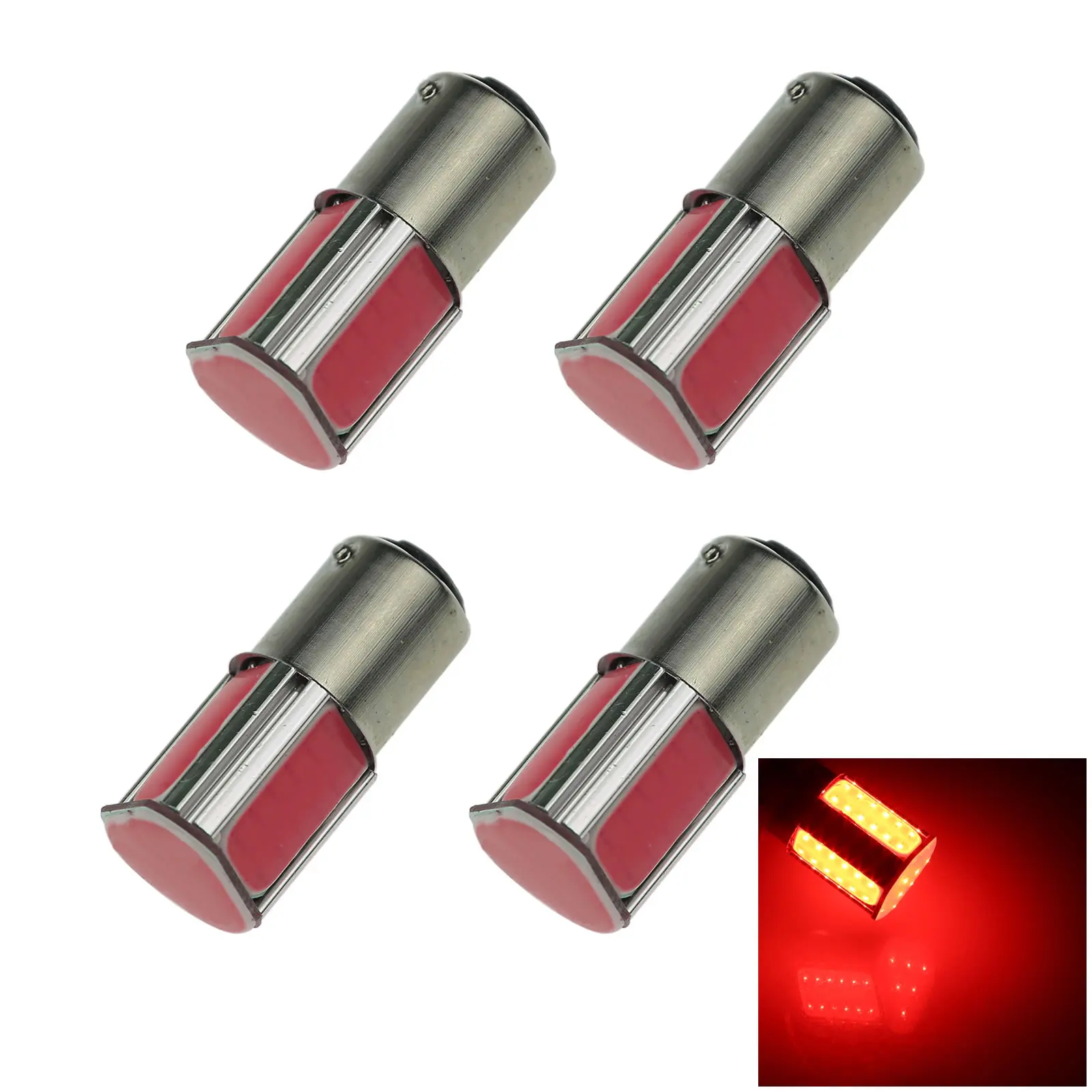 4x Red RV 1157 Brake Blub Camper Lamp 4 Emitters COB LED 1158 1493 E067-R