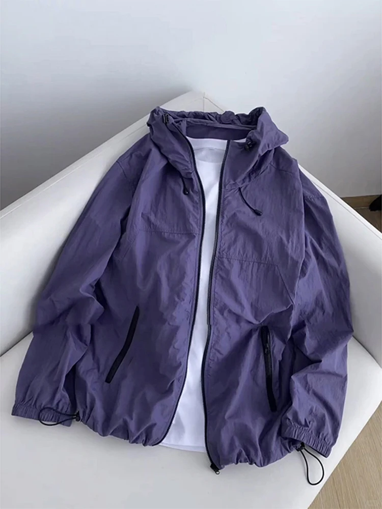 

Purple Ice Silk Qui Dry Spor Thin Men's Summer Clothing Outdoor Climbing Jaet with Hood Polyester Fiber UPF50+