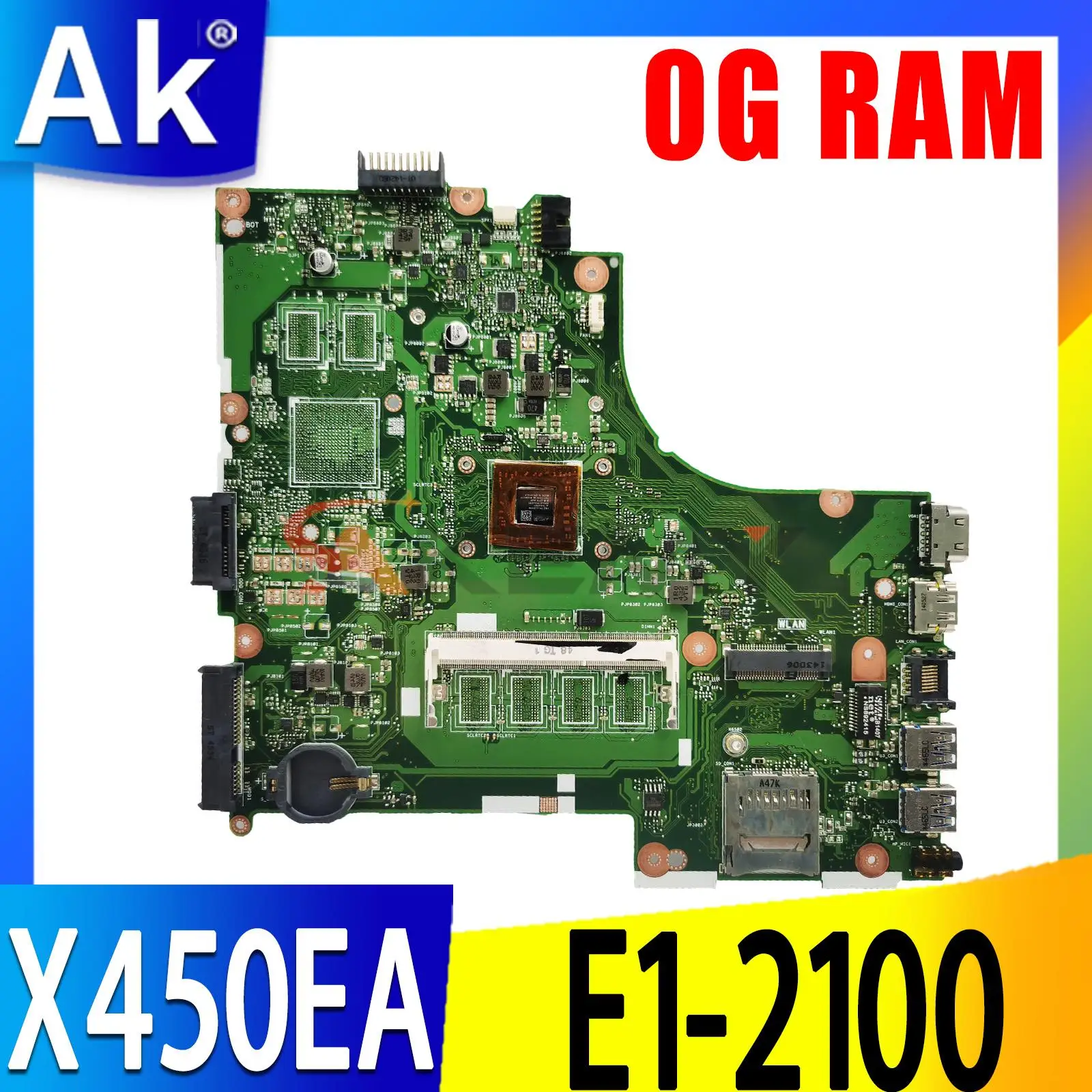 

X450EA Notebook Mainboard E1-2100 CPU 0GB RAM For ASUS X450EA X450E X450EP A450C X450CC X450C Laptop Motherboard 100% Work Test