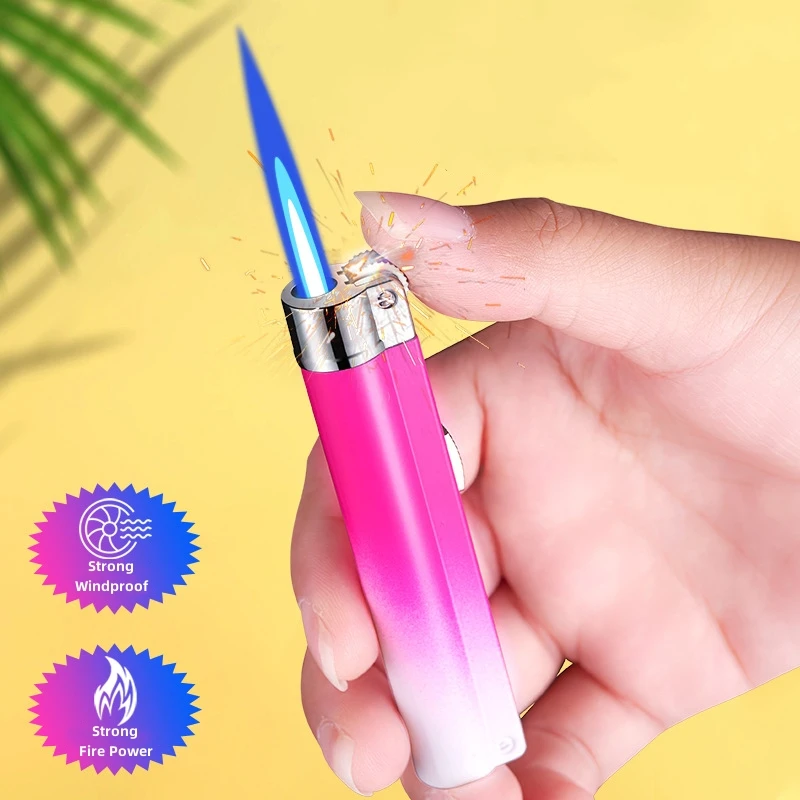 Unusual Gradient Metal Windproof Jet Flame Gas Lighter Lock Fire Flint Mini Personality Creative Lighters Smoking Gifts for Girl