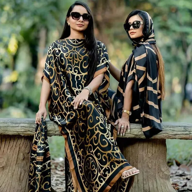 ♥   عبايات حريرية إسلامية جديدة لعام 2025 للنساء موضة 2021 مطبوعة إسلام تركيا رداء نسائي فضفاض أنيق فستان صيفي أفريقي مع ★ ☆ ly99