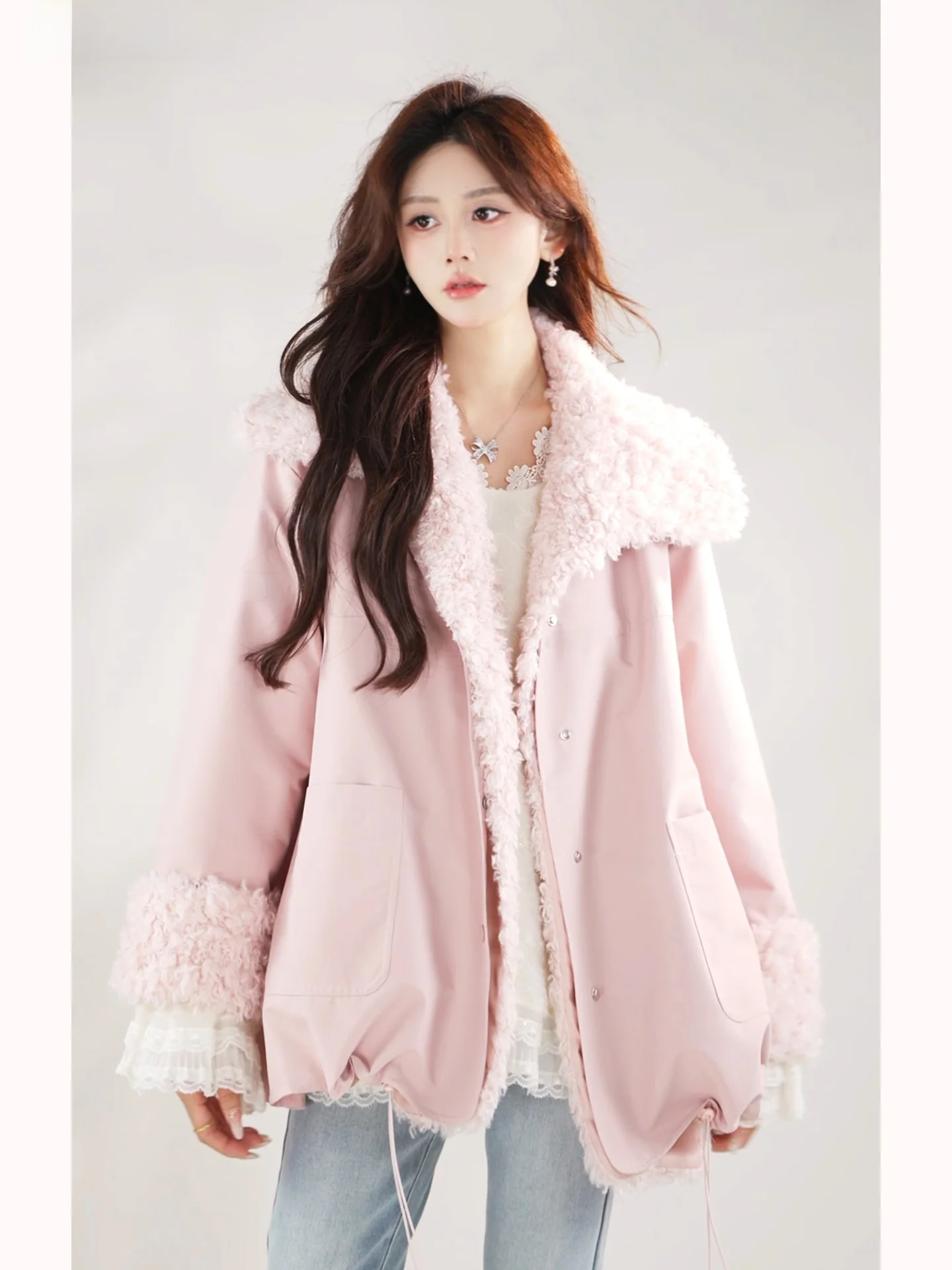 

Зимнее пуховое пальто Annelily класса люкс с богатой отделкой, легкое, модное, женское, с длинными рукавами, теплое, с отложным воротником