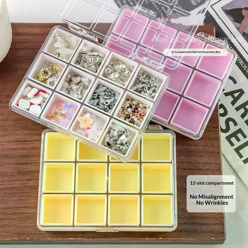 1Pcs Candy Colors Plastic Nail Art Decor Storage Case Transparent 6/12 Grids Nail Art Storage Box Compartment Jewelry Organizer