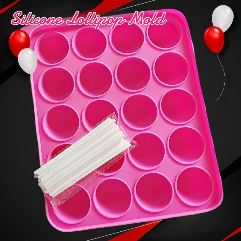 2 Sets 20 Holes Silicone Lollipop Mold with 20 Sticks Perfect for Cake Pops Maker Tool Chocolate & Candy Baking Chocolate Molds
