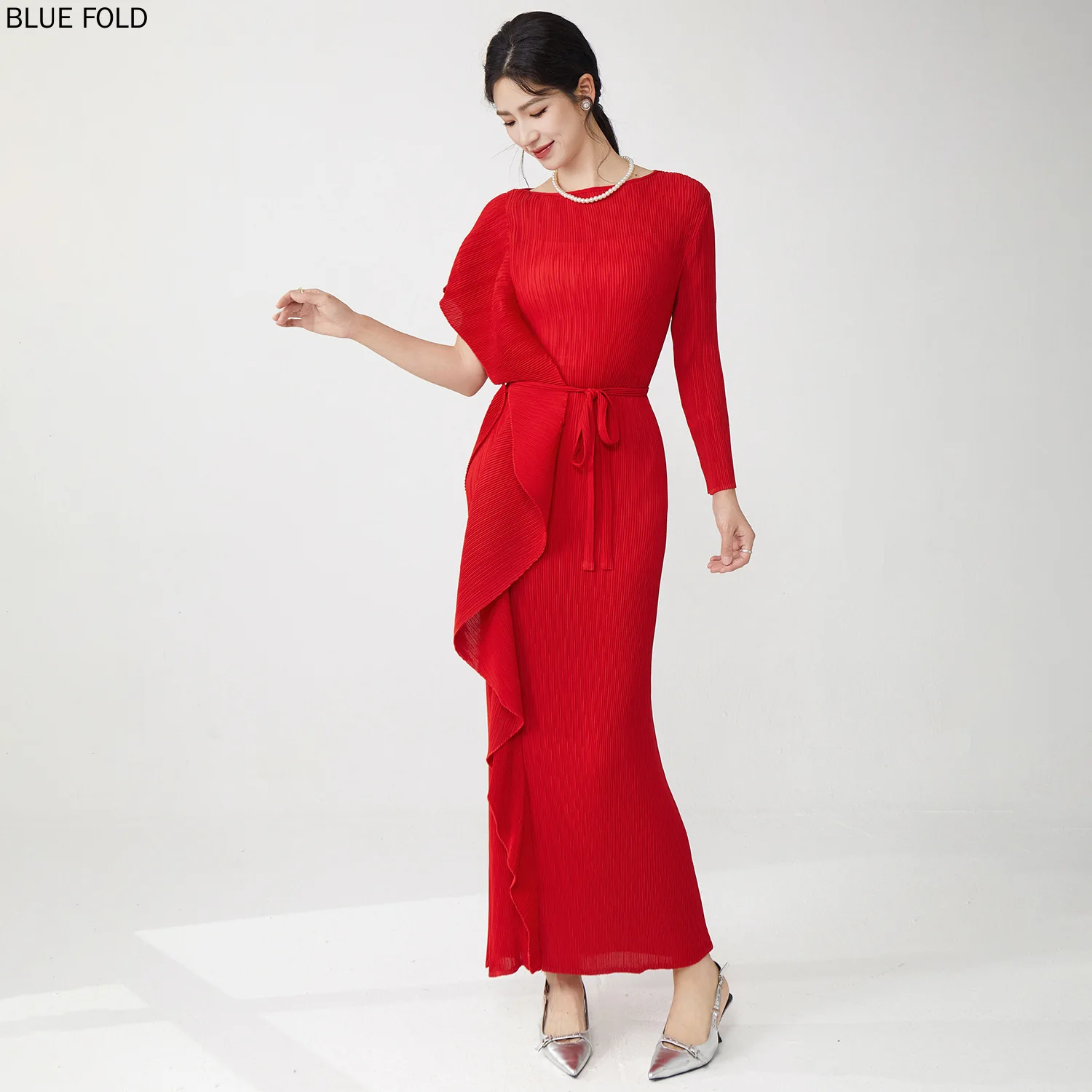 Vestido Miyake PLEATS Vestido largo elegante de moda adelgazante con volantes irregulares de gama alta