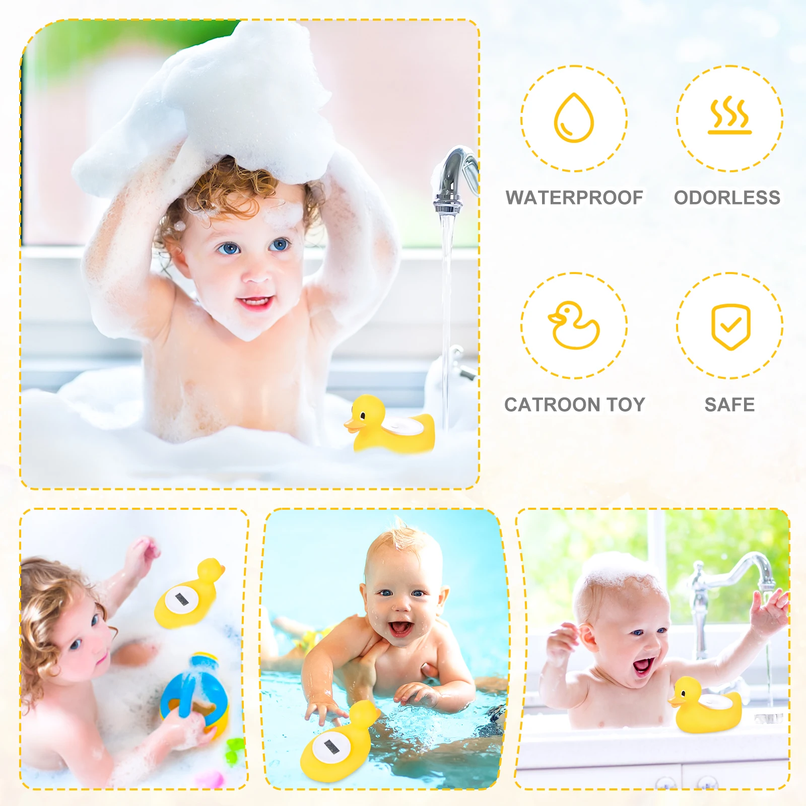 Baby Bath Water Thermometer Duck Temperature Gauge Shower Sensor Bathtub Alarm Timer Function Color Coded Heat Indicator