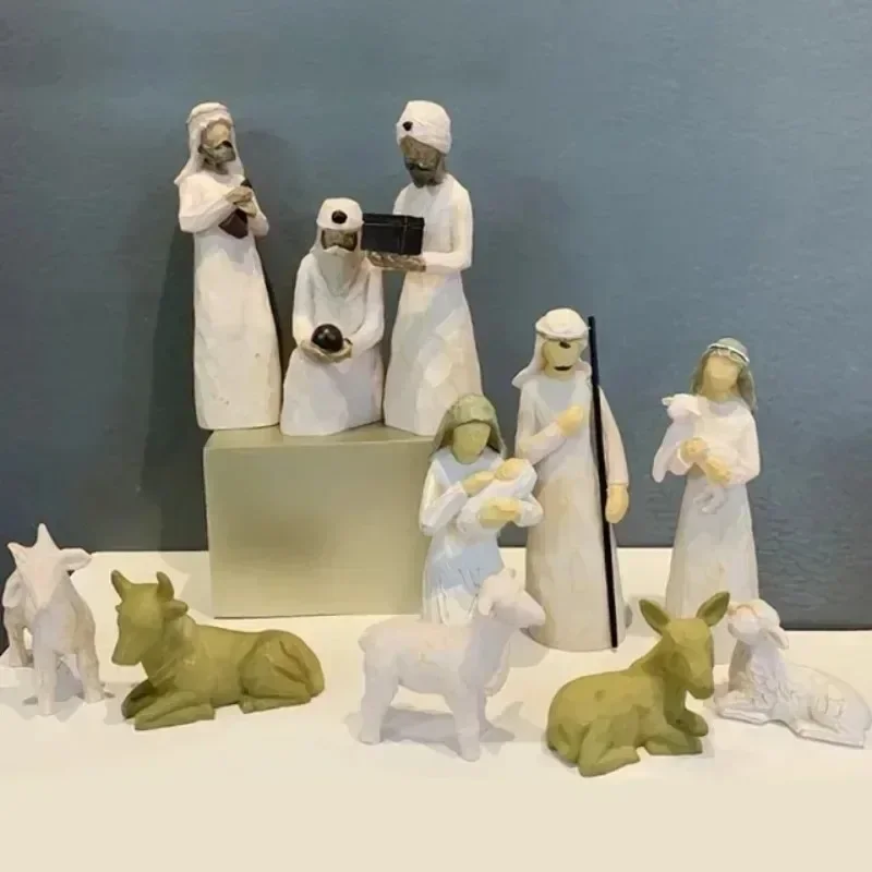 Nativity Series Figurine Easter White Resin Ornaments Crafts Holy Family Figure Statues Home Table Custom Decor Home Accessories