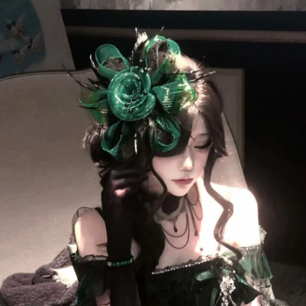 

Fashion Flower Feathers Fascinator Hat Hairpin Sweet Veil Hat Headwear Elegant Exquisite Funeral Headdress Tea Party