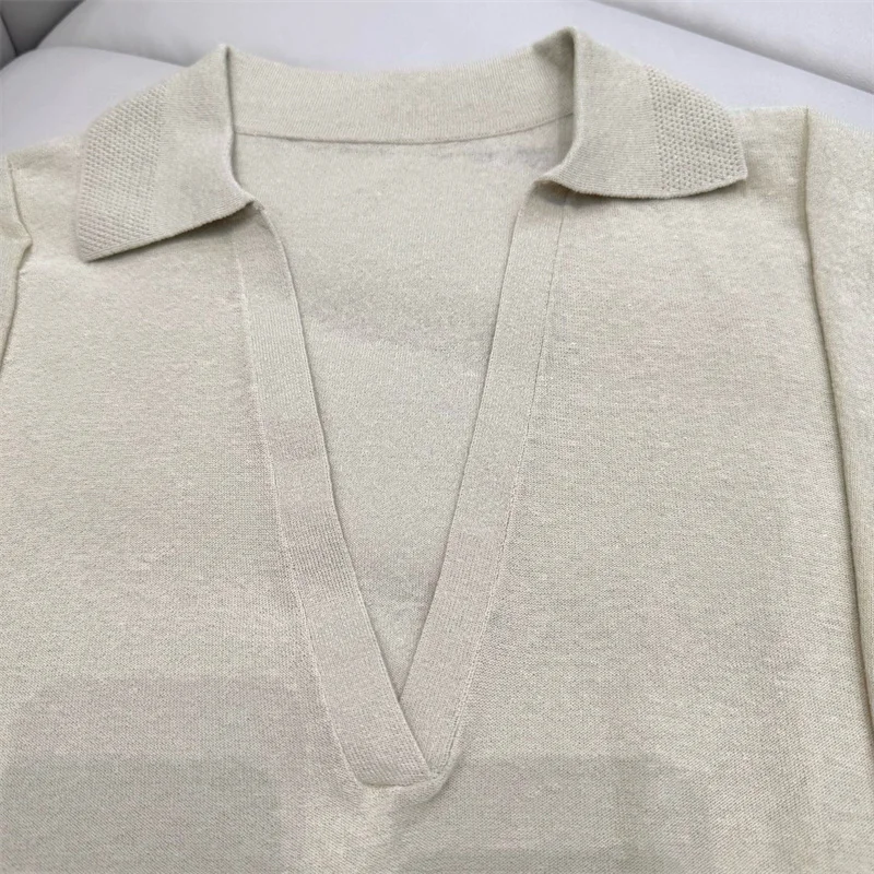 Damenpullover Neues, elastisches, gestricktes, schmal geschnittenes, langärmliges Oberteil für den Herbst 2022, Leinenmischung, V-Ausschnitt-Pullover, lässiger Damenpullover