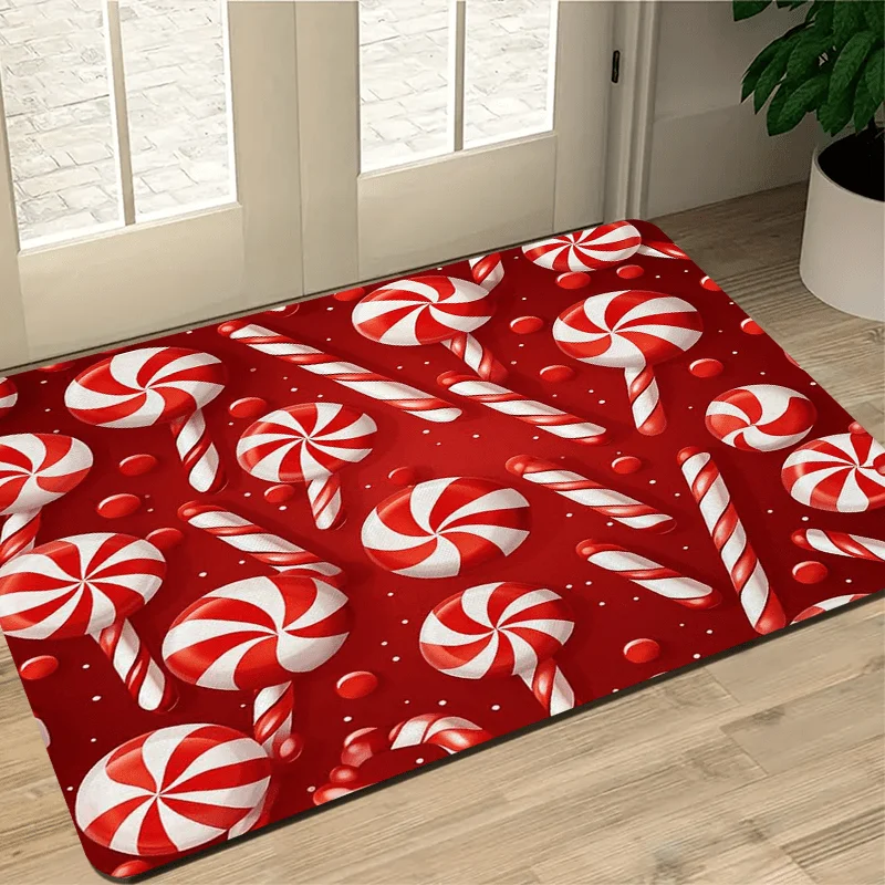 A Plush Christmas Candy-Themed Mat Made of Thick Flannel Material, with a Sponge Thickness of 0.4 Inches And a Weight of 1.28 LB Per Square Meter, Suitable for