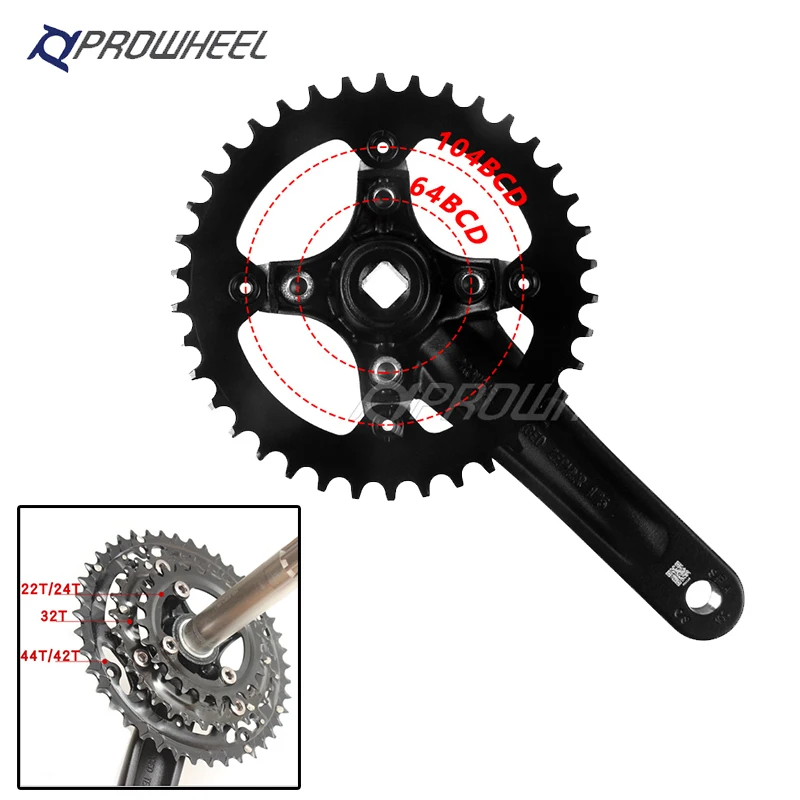 PROWHEEL Bike Chainring 64/96/104 BCD Bicycle Chainwheel 8/9/10/11 Speed Mtb Chain Ring Triple Plate 22/24/30/32/40/42/44T